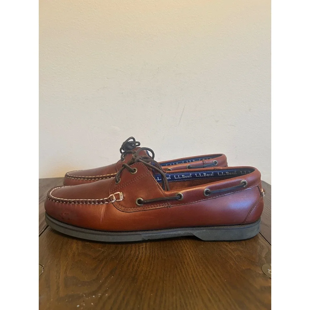 L.L. Bean Casco Bay Men's Brown Leather Flats Boat Shoes Size 12D